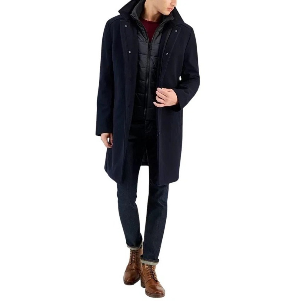 Nautica Mens Classic-Fit Bib‎ Wool Overcoat Coat 38R Navy Blue